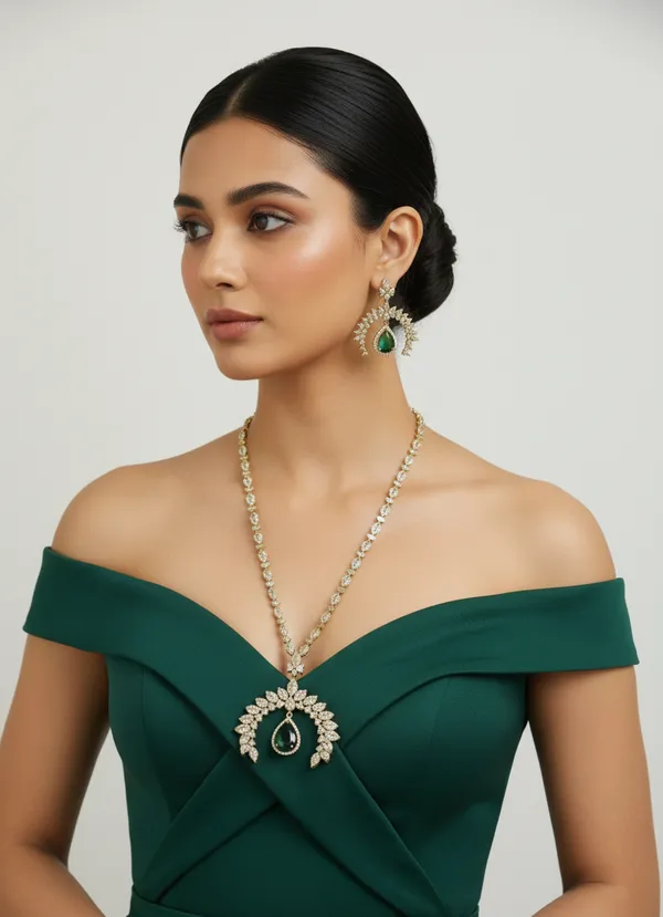 Green_Brass_Necklace_Set_For_Women